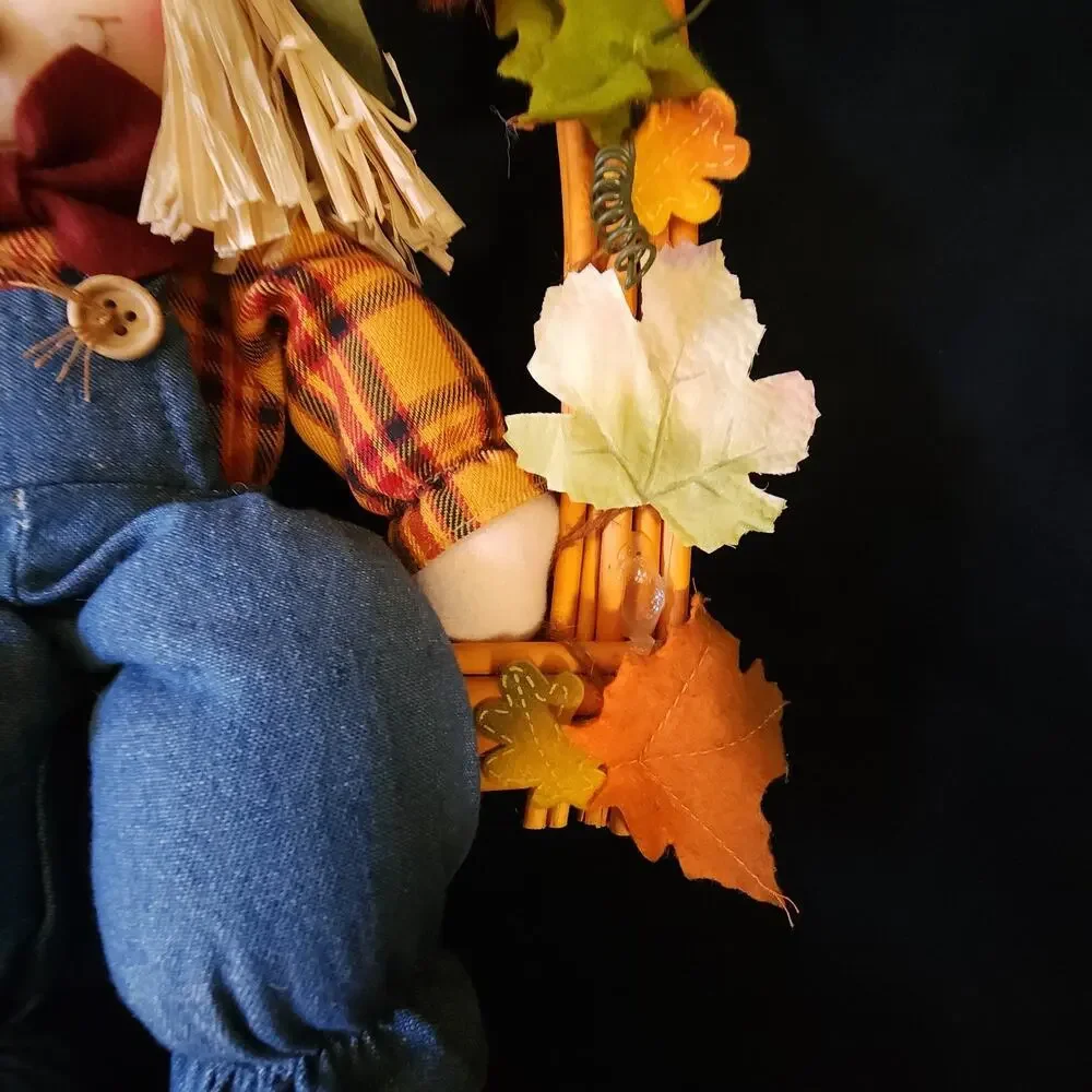 Fall Harvest Welcome Door Hanger Wreath Scarecrow Leaves Thanksgiving Decor Sign